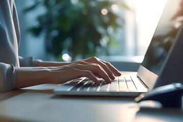 パソコンを操作する女性の手元　with generative ai
