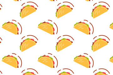 Burrito, quesadilla, Mexican food pattern on a white background. Pattern, seamless cartoon style taco pattern. Mexican food.