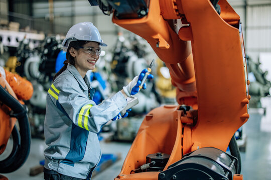 Robotic technician uses control panel to operate, maintain robotic arm in factory. Ensuring productivity, efficiency, and safety through monitoring, analyzing database, and integrating processes.