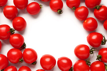 Naklejka na ściany i meble Frame made of fresh cherry tomatoes on white background
