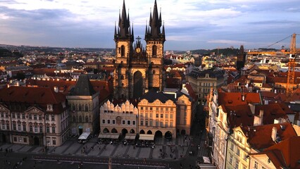 Obraz premium aerial view of prague's old town, czec - Church of Our Lady before Týn in the center