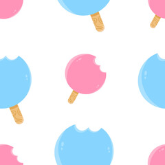 Round pink and blue ice cream on a stick seamless pattern