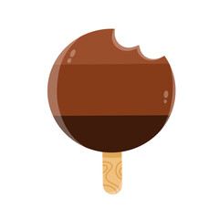 Chocolate bitten ice cream on a stick cartoon style