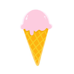 Ice cream cone with pink scoop in cartoon style 