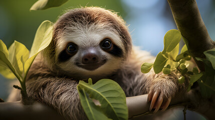 Happy sloth on the tree Generative AI