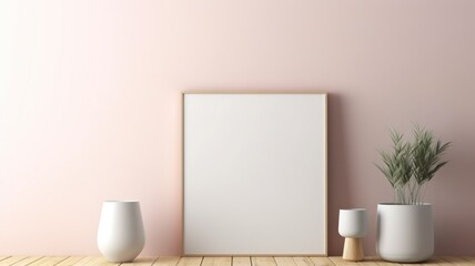 Minimalistic Modern White Wooden Interior Mock-Up with Blank Frame. Generative AI illustration.