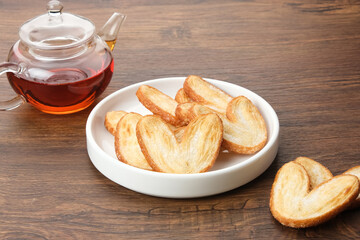 Butterfly Puff Pastry or Palmier Cookies with heart shape
