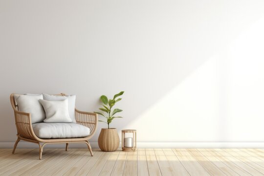 Minimalistic Modern White Wooden Interior Mock-Up. Generative AI illustration.