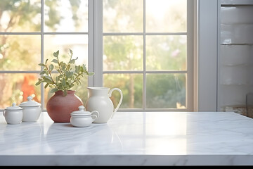 Fototapeta na wymiar Elegant Marble Stone Countertop in a Stylish Kitchen Setting