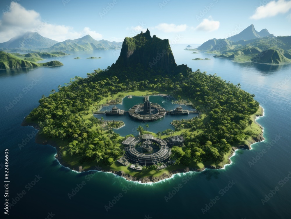 Aufkleber a small island with a lot of trees on top of it. generative ai image.