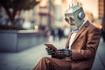 Robot using smartphone in the city