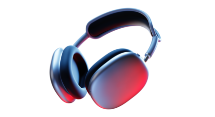 Wireless headphones. Stylish headphones in neon light. Transparent background, PNG file