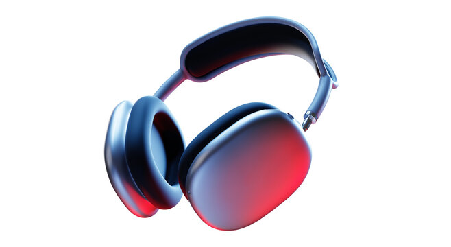 Wireless headphones. Stylish headphones in neon light. Transparent background, PNG file