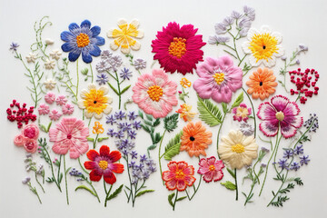 Beautiful graphics of embroidered flowers. - obrazy, fototapety, plakaty