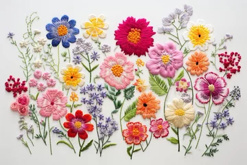 Fotobehang Beautiful graphics of embroidered flowers. © Kordiush