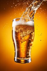 beer gradient drink splash foam glass cold ale bubble background alcohol. Generative AI.