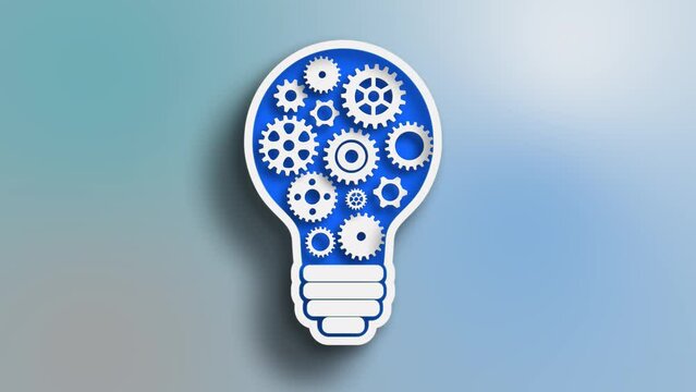 Abstract lightbulb animation. Synergy of Ideas: Illuminating Imagination and Innovative Thinking. Working gears. Intelligence process. Creation animation. Creative process. New ideas. Innovation. 