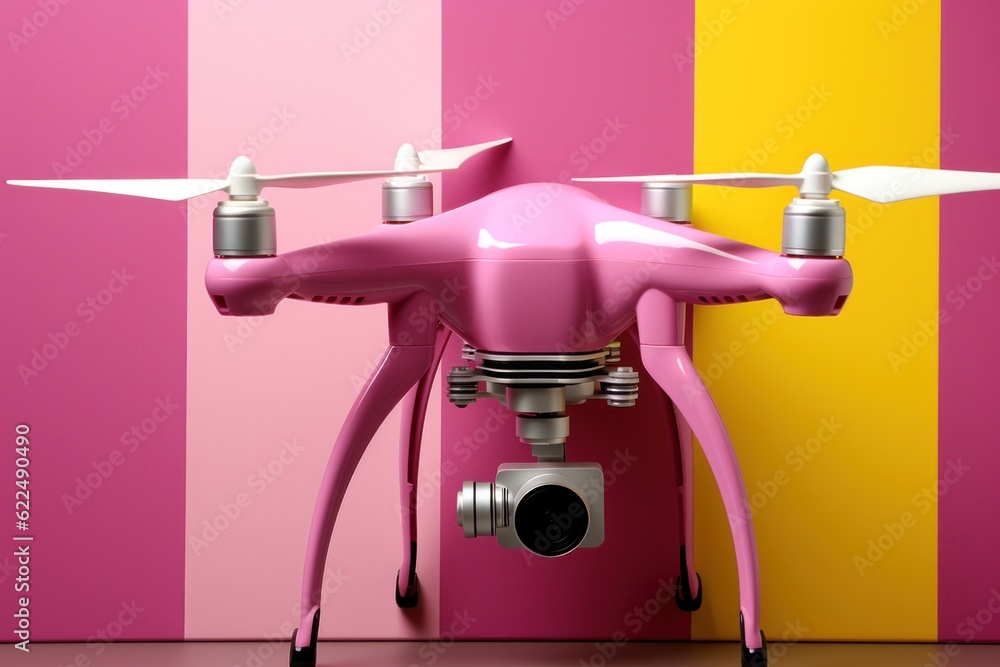 Aufkleber a pink drone with a camera attached to it. generative ai image.