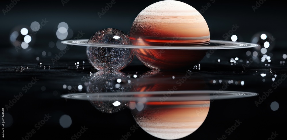 Poster an image of a planet and its reflection in the water. generative ai image.