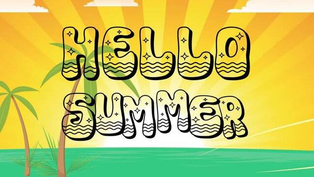 Hello summer lettering dynamic motion graphics, colors of summer  (smaller text)
