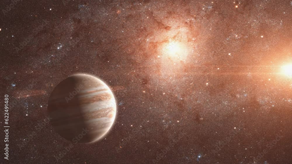 Poster abstract space exploration with jupiter with galaxy space in distance universe abstract nebula unive