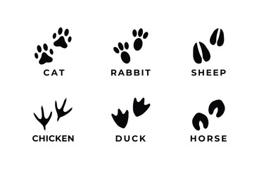 Set of animal foot print silhouette icon logo template vector illustration