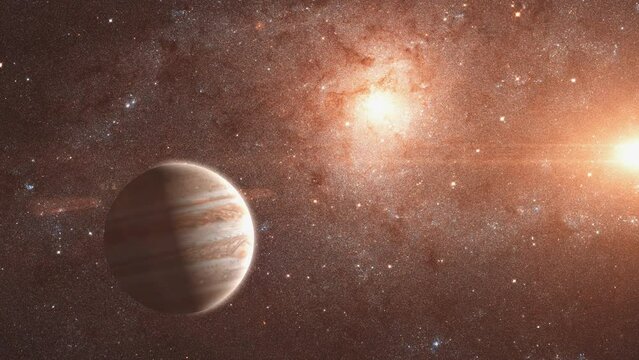 Abstract space exploration with Jupiter with galaxy space in distance universe abstract nebula universe planet background