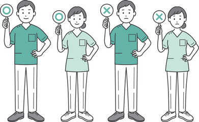 ⚪︎と×の札を上げる歯科医男女