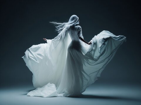 Ghost woman floating. Generative AI
