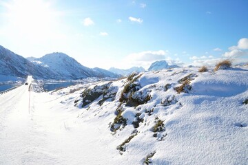 Snow mountain view during winter season at Norway, Europe. 
