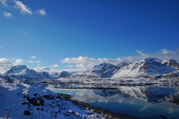 Fototapeta na wymiar Beautiful snow mountain during winter season at Norway, Europe. 