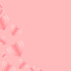 Valentines hearts postcard. Paper flying elements on pink background. Vector symbols of love in shape of heart for Valentine's Day, Happy Women's, Mother's, birthday greeting card design.