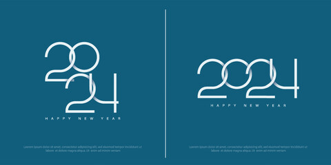 New year 2024 design with unique thin numerals on soft blue background. Premium vector design for happy new year 2024 celebration.