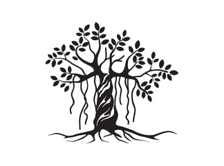 banyan tree icon vector in black and white - obrazy, fototapety, plakaty