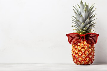 Pineapple with sunglasses on white background. Minimal concept.