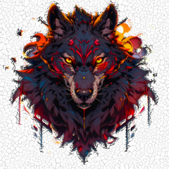 Angry wolf roaring art, in white background, 3d render illustration. Design for wall painting, canvas painting. Abstract impressionism. Render 3d art. Low poly mosaic.
