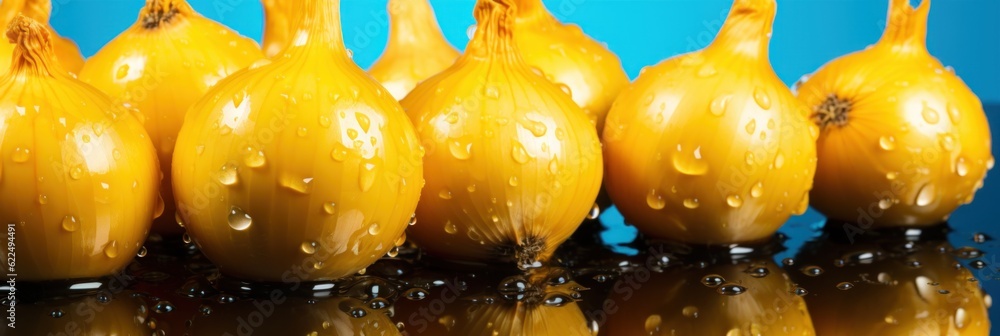 Poster a group of bananas with water droplets on them. generative ai image.