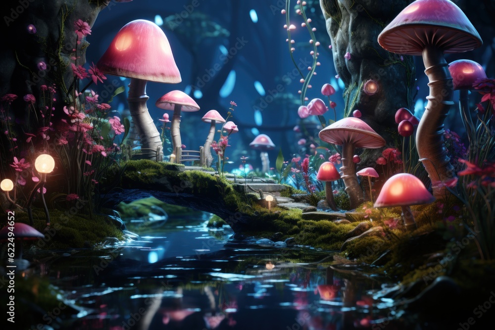 Aufkleber a group of mushrooms that are standing in the grass. generative ai image.