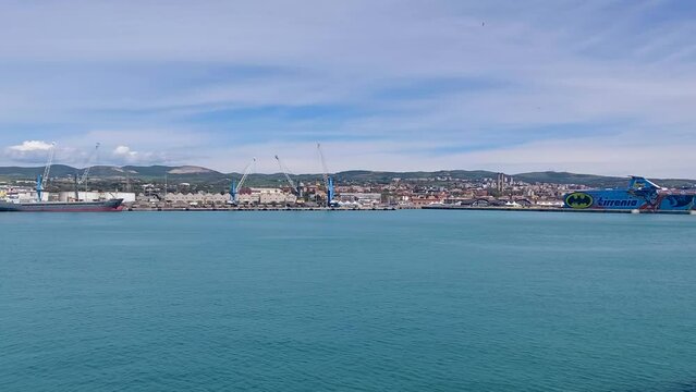Barcelona spain 27april 2023 a view from cruise port , ship pssing by