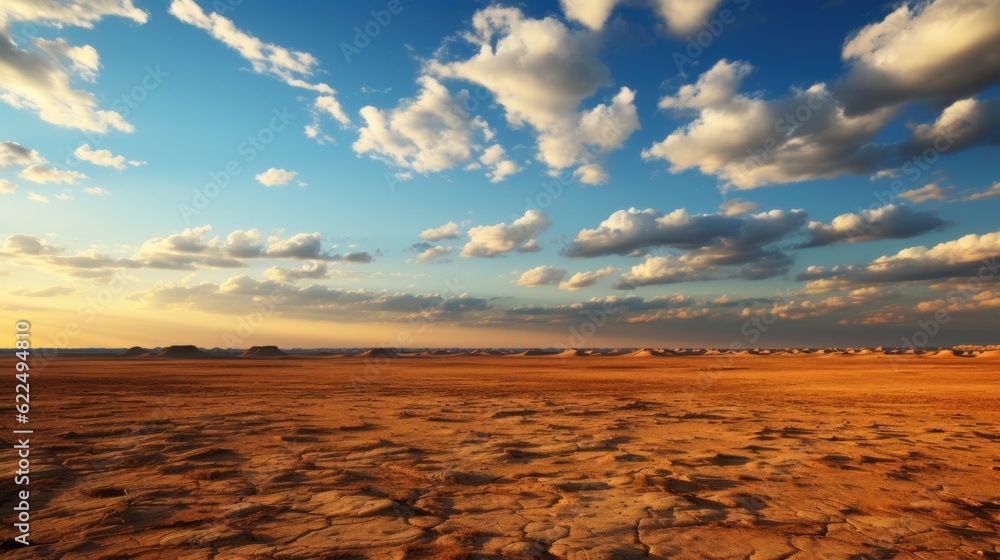 Poster a desert with a few clouds in the sky. generative ai image.
