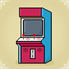 Retro game console in 8 bit pixel art. video game machine in vector illustration for cross-stitching and gaming assets.