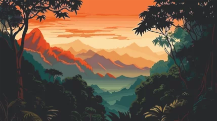 Crédence de cuisine en verre imprimé Gris 2 Illustration of Nature Mountain Forest Jungle Landscape Background