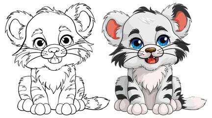Cute Baby Tiger Cartoon Character Outline for Colouring