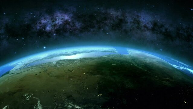 Earth Space time lapse panorama in a 3D animation