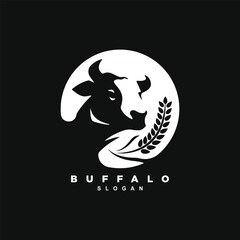 Obraz premium Vintage buffalo with wheat logo design badge isolated on black background
