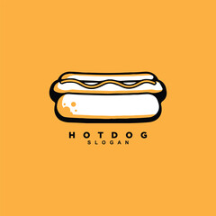 Vintage hand drawn fast food homemade hot dog logo design isolated on yellow background