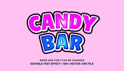 Candy bar editable text effect template, 3d bold cartoon style typeface, premium vector