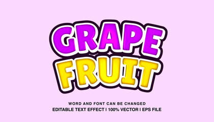 Grape fruit editable text effect template, 3d bold cartoon style typeface, premium vector