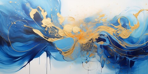 Abstraction painting in blue colors painted with liquid acrylic as a background.	