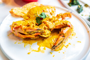 Delicious seafood on a plate, Thai curry crab